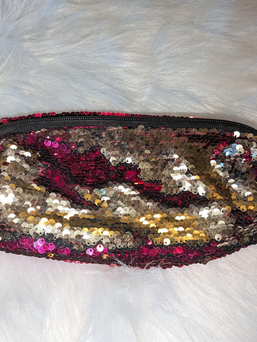 Sequin Zip Pouch - Reversible Gold & Pink